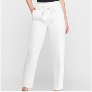Express Women's Ankle High Rise Paperbag Waist Tie Belt Pants White NWT Size 8 R